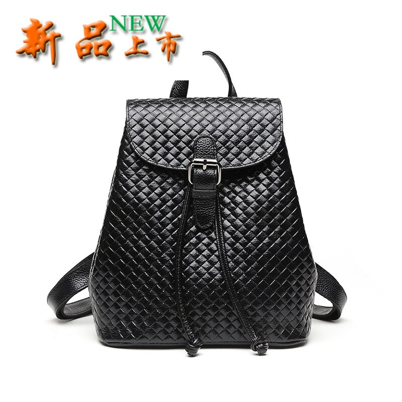 雙肩包女韓版2018雙肩包秋季新款女士背包加工背包韓版休閑牛皮編織女 藍色